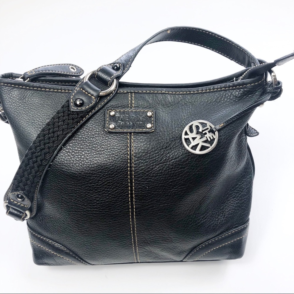 The SAK BLACK LEATHER HOBO BAG ONE HANDLE SATCHEL